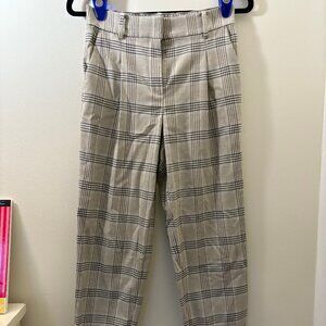 LOFT Pants Womens Size 0P Beige Tan Plaid Glitter Pleated Tapered Casual Career